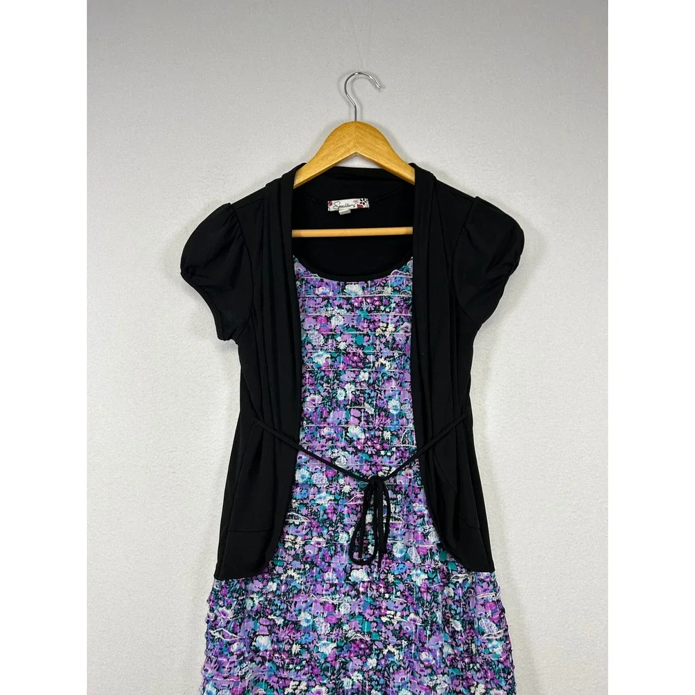 Floral Ruffle Party Dress Speechless Kid Size 16 Purple Black Shrug E3775D01MTFG